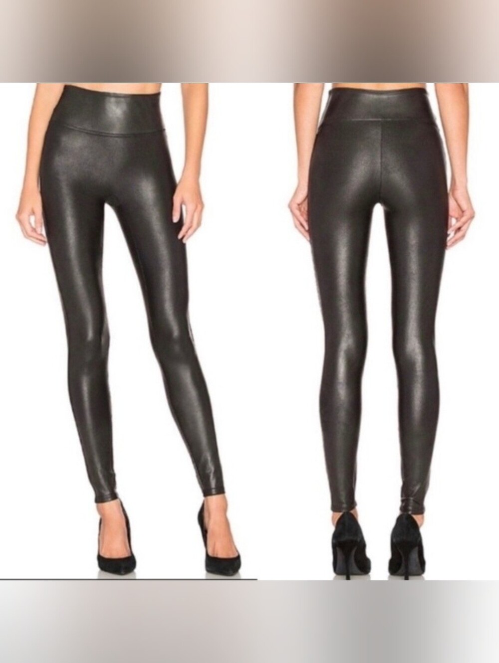 SPANX Black Faux Leather High-Waisted Leggings Size Small